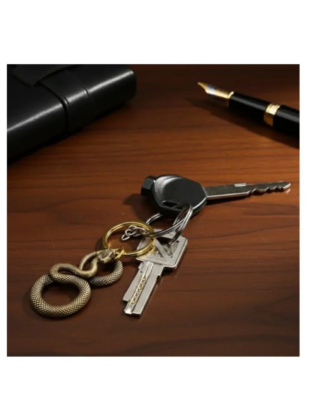 Brass Snake Keychain Gold Animal Charm Key Ring for Bags Purses Gifting